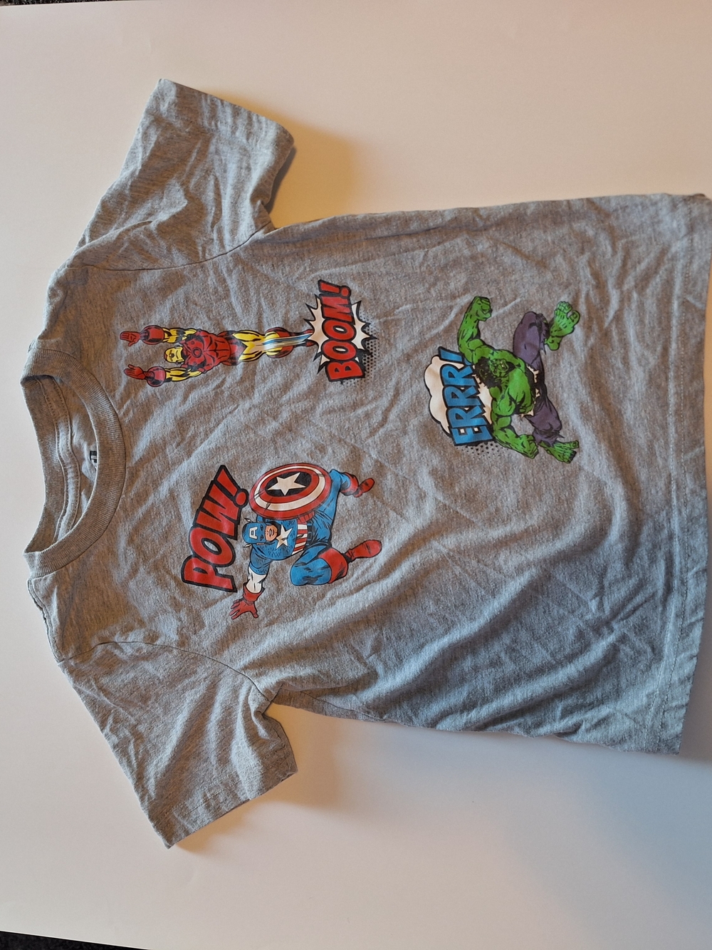 Marvel Kids Light Gray Tee with Captain America, Hulk & Iron Man Graphics